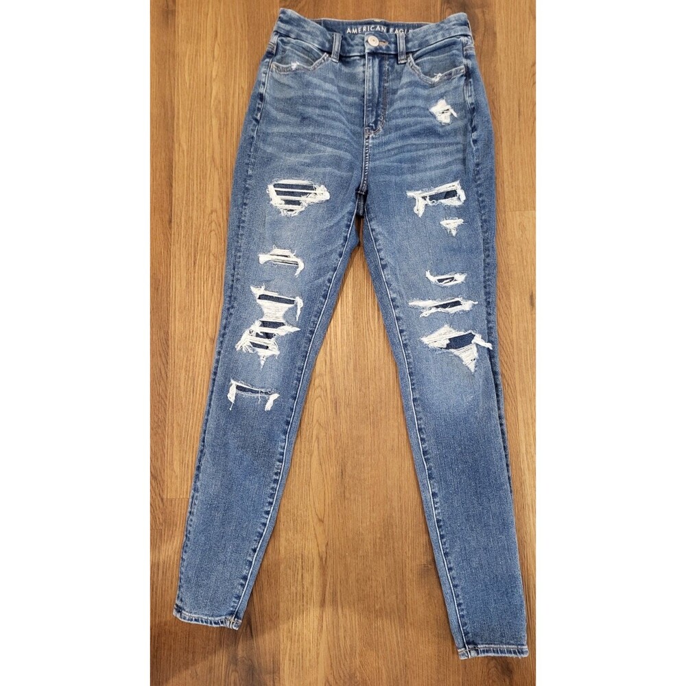 American Eagle Dream Jean Womens 2R Blue High Rise Ripped Skinny Jeans